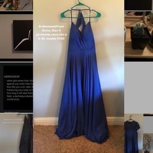 Navy Blue Floor Length Bridesmaid/Prom Dress